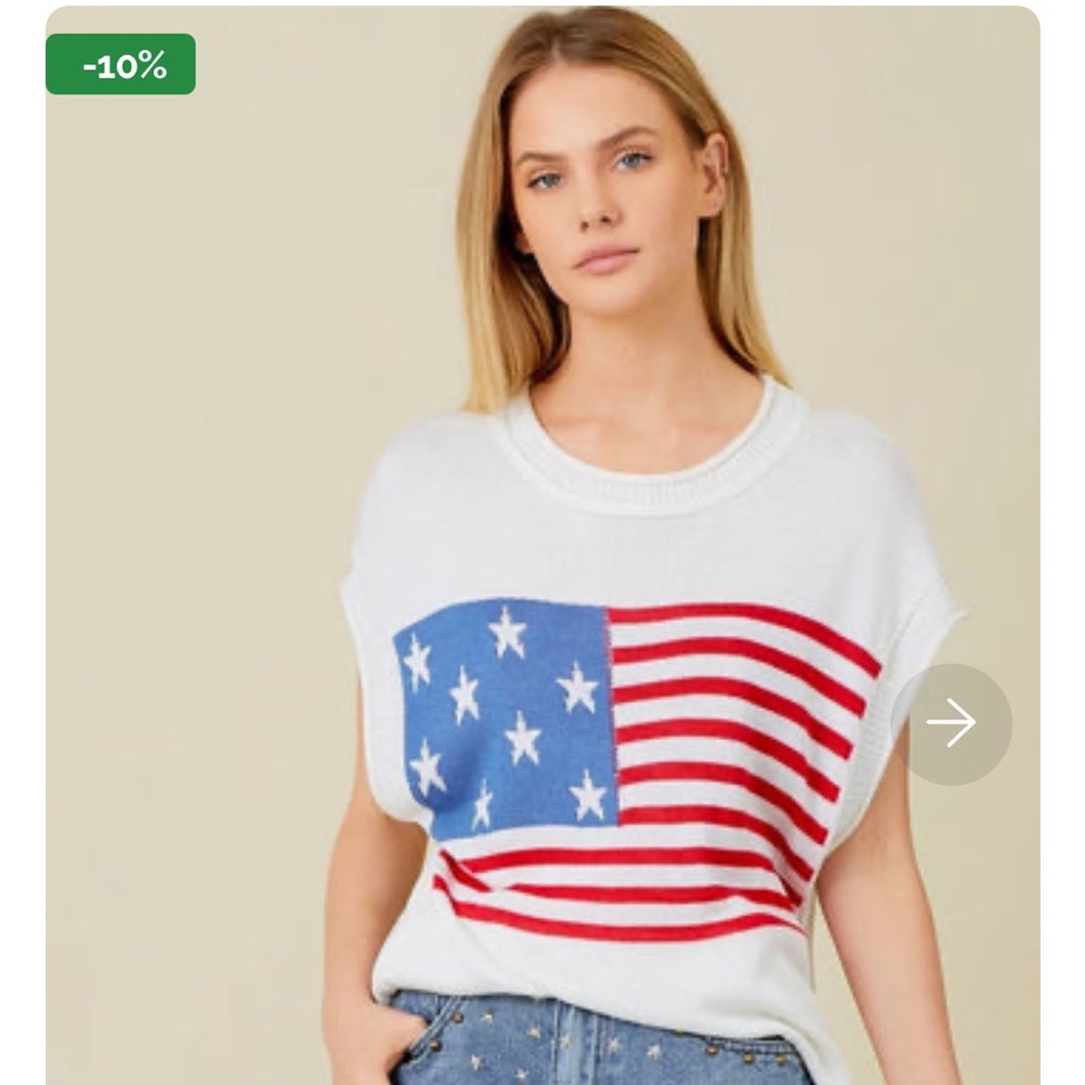 BAEVELY by WELLMADE USA|American Flag Sweater| Ivory|Patriotic| Size Medium